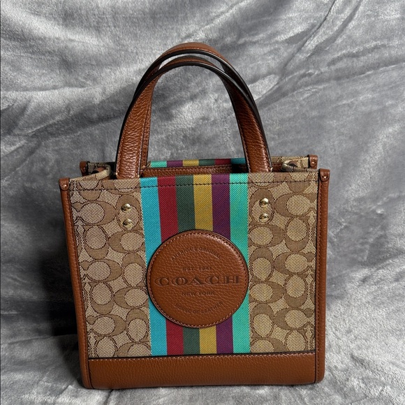 Coach Brown and Multicolor Stripe Tote - Picture 1 of 9